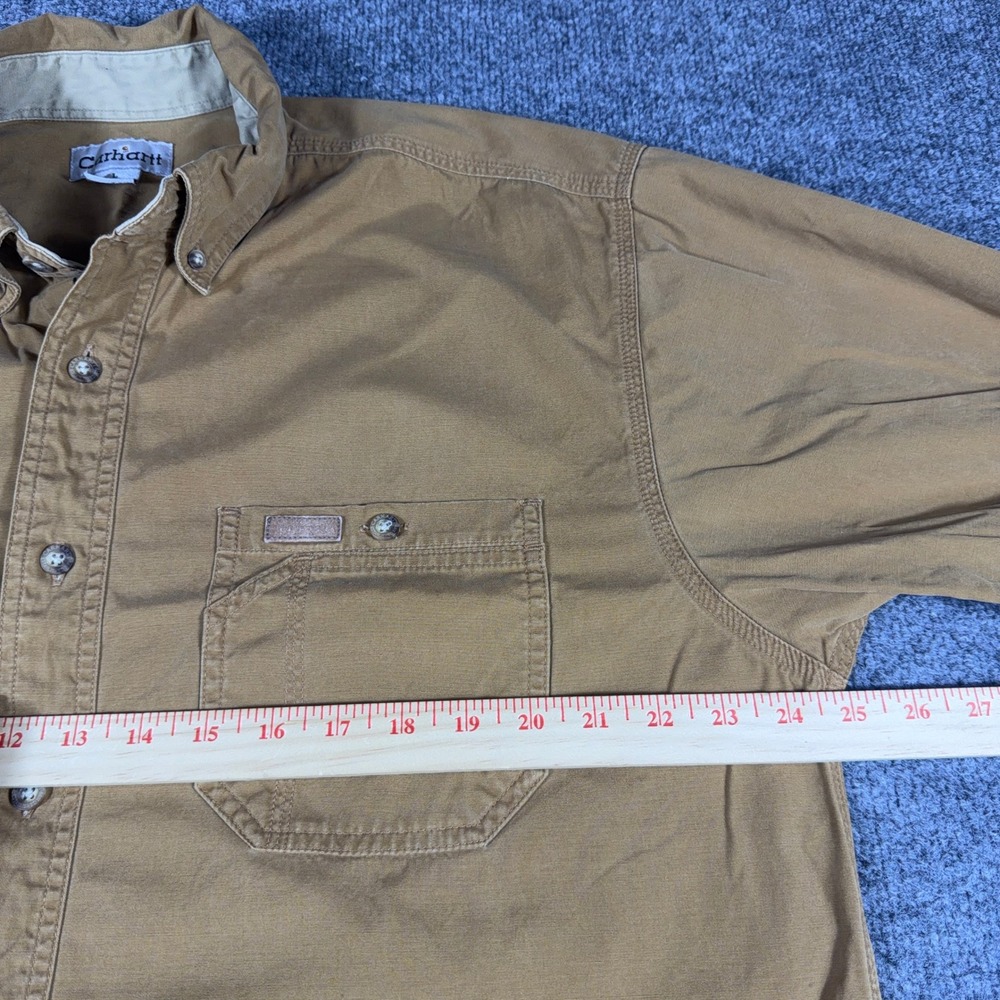 Vintage Carhartt Long Sleeve Cotton Canvas Work Shirt Brown Men's Large - Picture 11 of 11